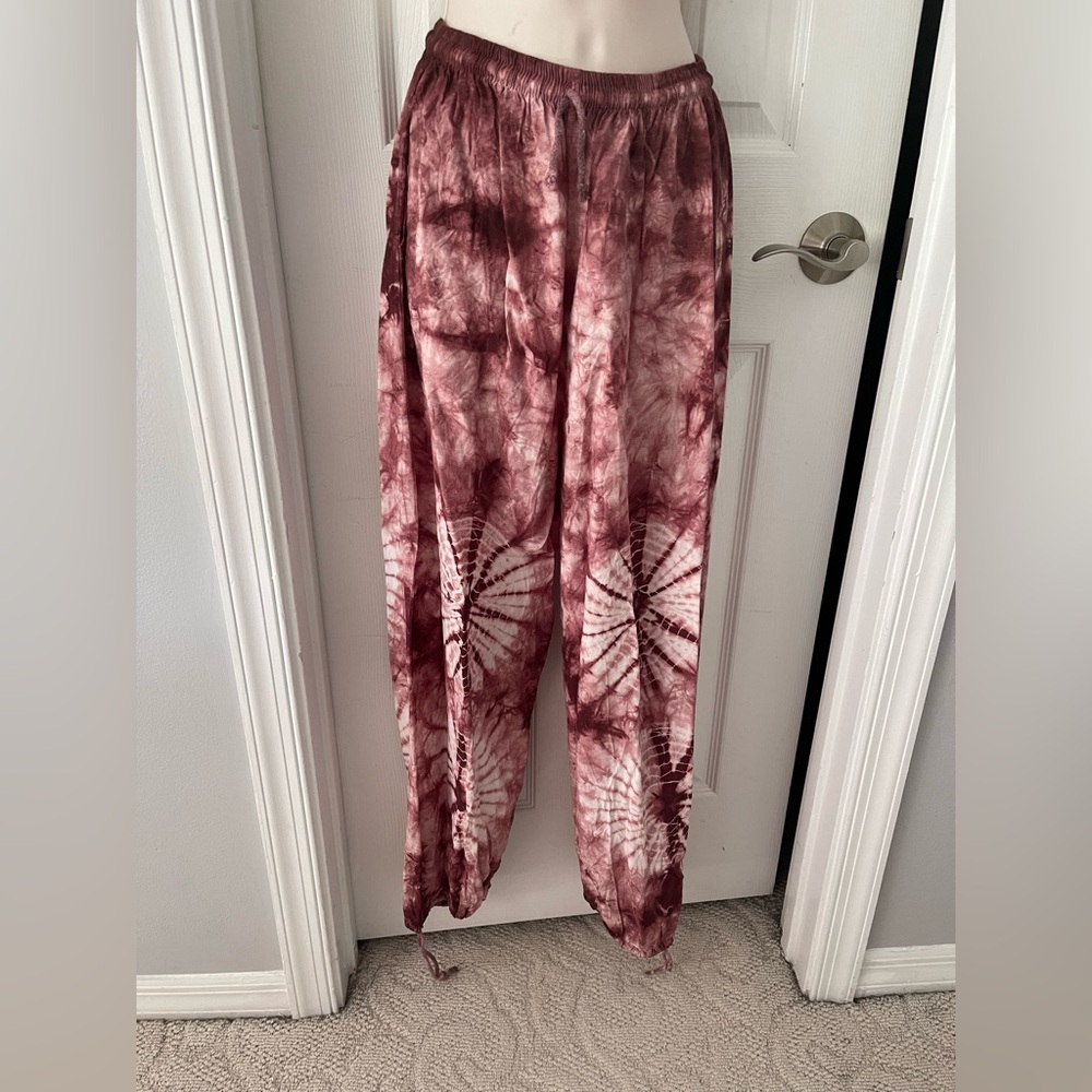 Tie-Dye Harem Boho Pants pink mauve with pockets in size S/M